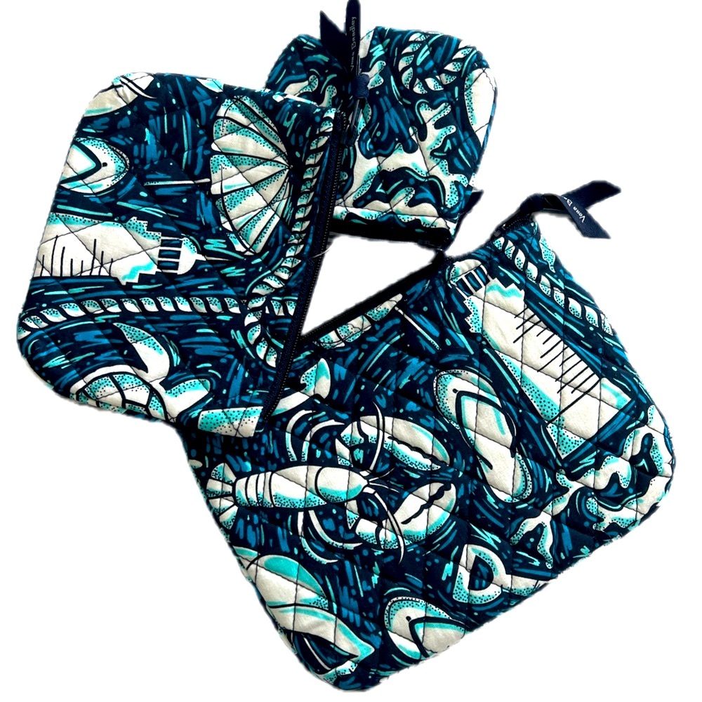 Vera Bradley Blue and White Cosmetic Bag Set with Coastal Inspired Print